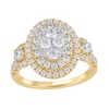 Thumbnail Image 1 of 1-1/2 CT. T.W. Oval Multi-Diamond Frame Three Stone Engagement Ring in 10K Gold