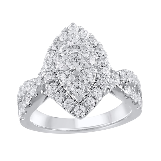 2 CT. T.w. Marquise Multi-Diamond Frame Twist Shank Engagement Ring in 10K White Gold