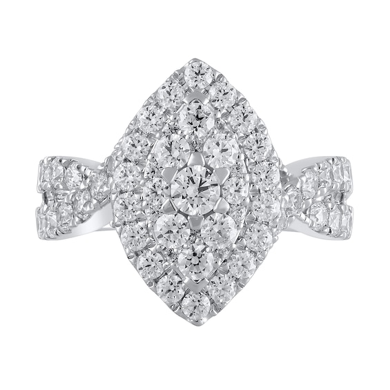 2 CT. T.w. Marquise Multi-Diamond Frame Twist Shank Engagement Ring in 10K White Gold