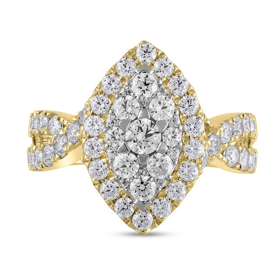2 CT. T.w. Marquise Multi-Diamond Frame Twist Shank Engagement Ring in 10K Gold