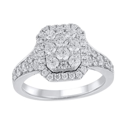 1-1/4 CT. T.W. Emerald Multi-Diamond Frame Engagement Ring in 10K White Gold