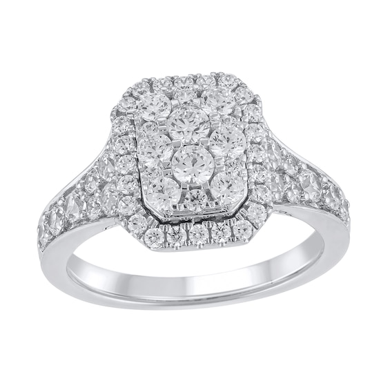 1-1/4 CT. T.w. Emerald Multi-Diamond Frame Engagement Ring in 10K White Gold