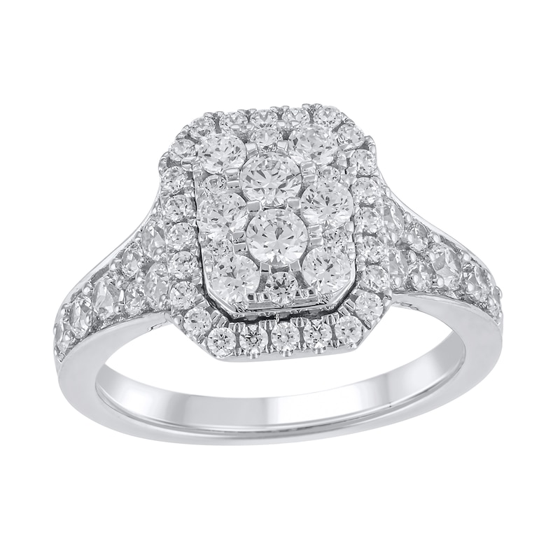 Main Image 1 of 1-1/4 CT. T.W. Emerald Multi-Diamond Frame Engagement Ring in 10K White Gold