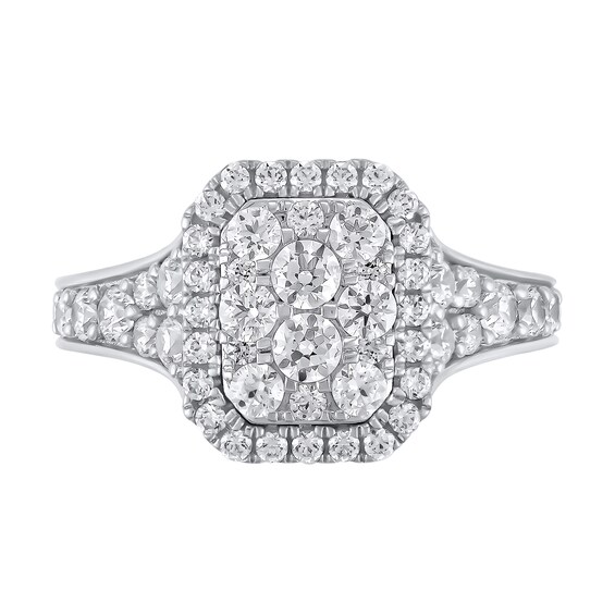 1-1/4 CT. T.w. Emerald Multi-Diamond Frame Engagement Ring in 10K White Gold
