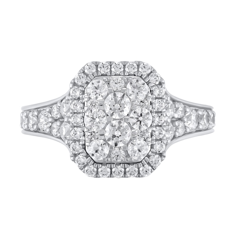 Main Image 2 of 1-1/4 CT. T.W. Emerald Multi-Diamond Frame Engagement Ring in 10K White Gold