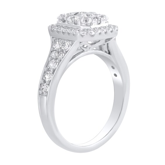 1-1/4 CT. T.w. Emerald Multi-Diamond Frame Engagement Ring in 10K White Gold