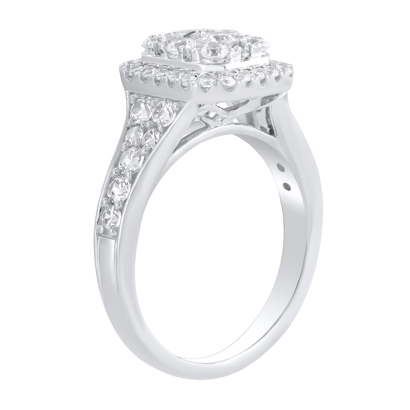 Main Image 3 of 1-1/4 CT. T.W. Emerald Multi-Diamond Frame Engagement Ring in 10K White Gold