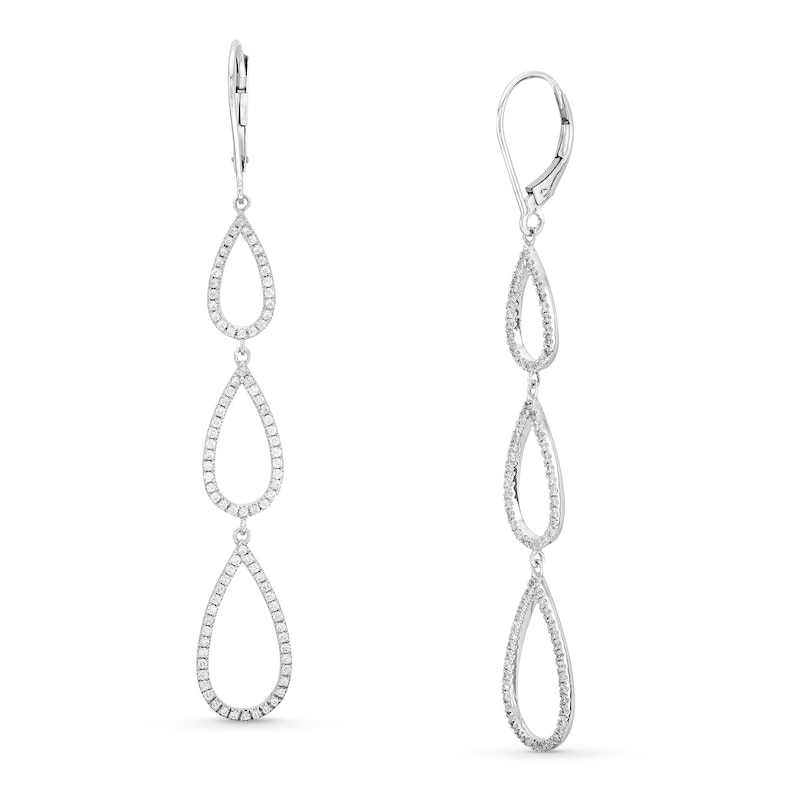 Main Image 1 of 3/4 CT. T.W. Diamond Open Triple Teardrop Dangle Drop Earrings in 10K White Gold