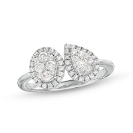 1/2 CT. T.W. Pear and Oval Multi-Diamond Frame Two Stone Ring in 10K White Gold