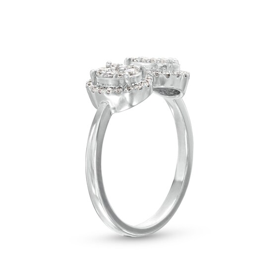 1/2 CT. T.w. Pear and Oval Multi-Diamond Frame Two Stone Ring in 10K White Gold