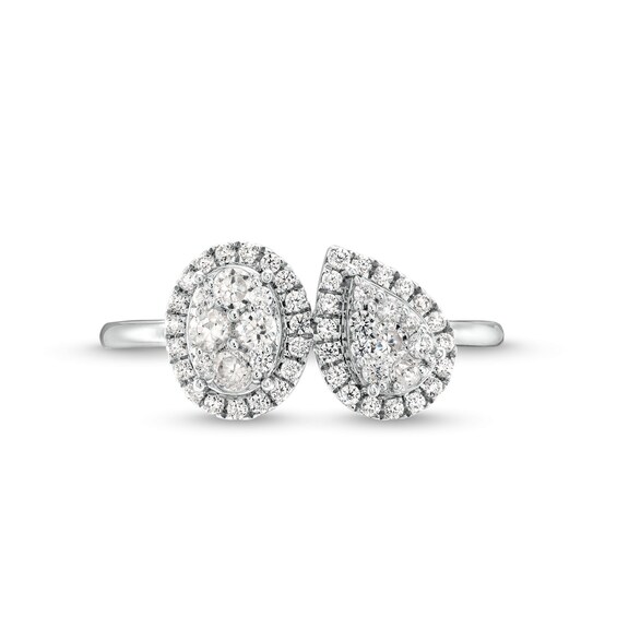 1/2 CT. T.w. Pear and Oval Multi-Diamond Frame Two Stone Ring in 10K White Gold