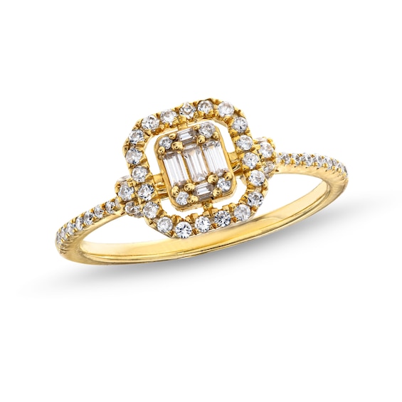 1/4 CT. T.w. Multi-Diamond Open Cushion Frame Ring in 10K Gold