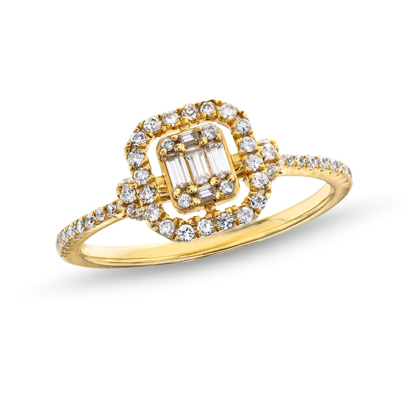 Main Image 1 of 1/4 CT. T.W. Multi-Diamond Open Cushion Frame Ring in 10K Gold