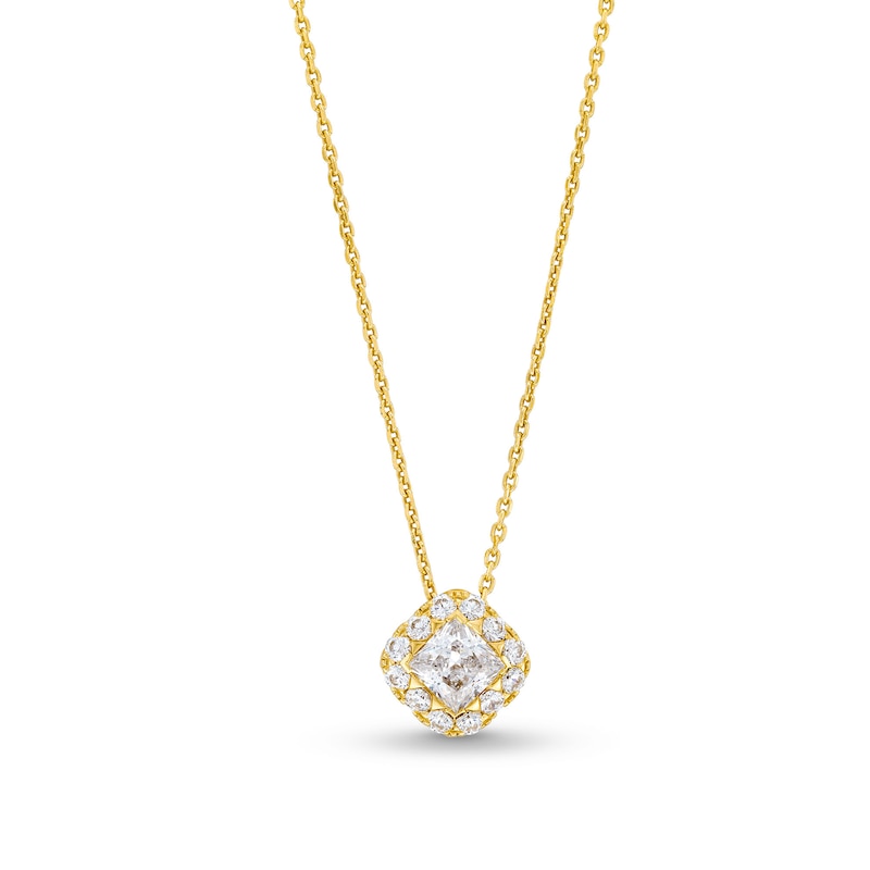 3/4 CT. T.W. Princess-Cut Diamond Tilted Cushion Frame Pendant in 14K ...