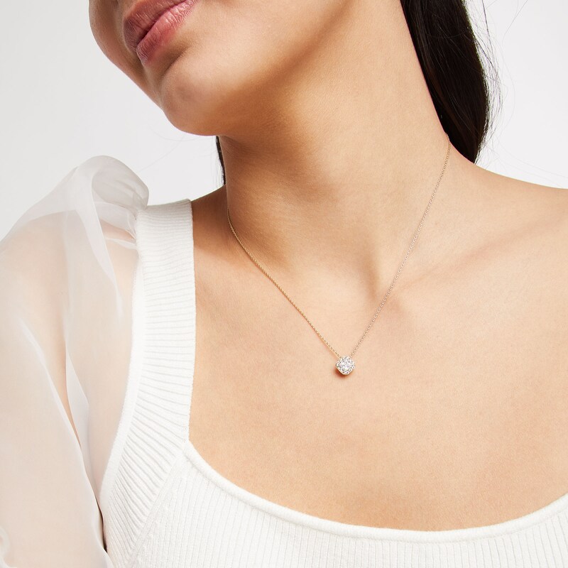 Main Image 2 of 3/4 CT. T.W. Princess-Cut Diamond Tilted Cushion Frame Pendant in 14K Gold