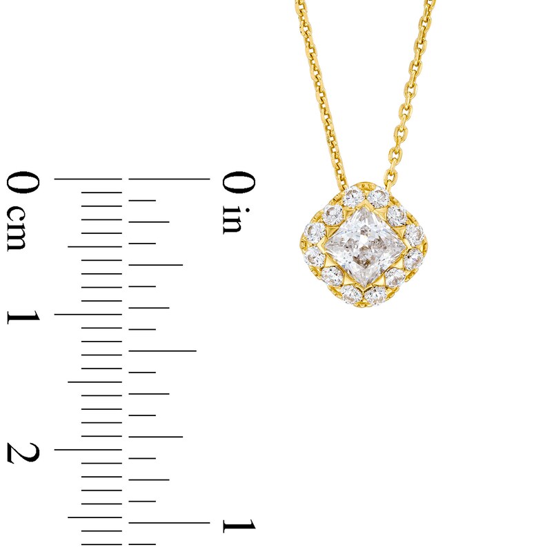 Main Image 3 of 3/4 CT. T.W. Princess-Cut Diamond Tilted Cushion Frame Pendant in 14K Gold