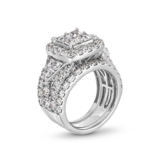 5 CT. T.w. Princess-Cut Quad Cushion Frame Bridal Set in 14K White Gold