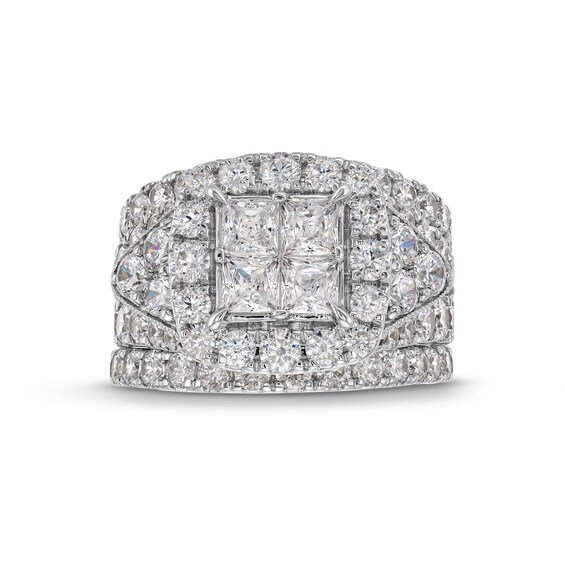 5 CT. T.w. Princess-Cut Quad Cushion Frame Bridal Set in 14K White Gold