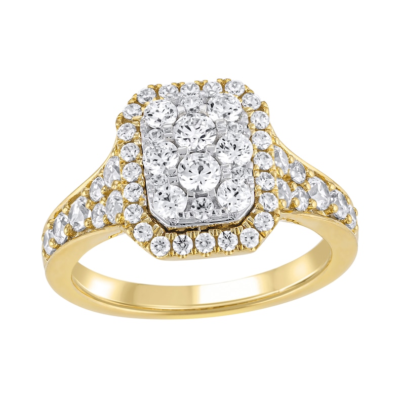 Main Image 1 of 1-1/4 CT. T.W. Emerald Multi-Diamond Frame Engagement Ring in 10K Gold