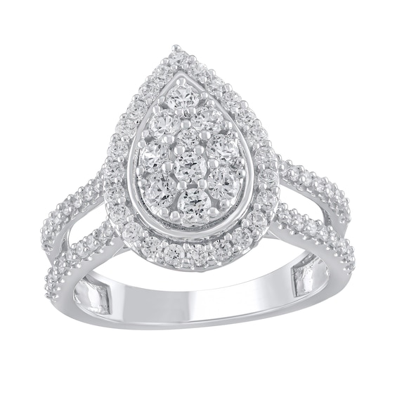 1 CT. T.w. Pear Multi-Diamond Frame Open Shank Engagement Ring in 10K White Gold