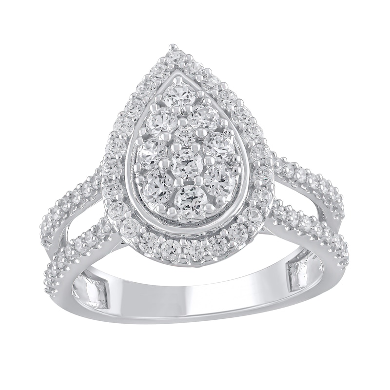Main Image 1 of 1 CT. T.W. Pear Multi-Diamond Frame Open Shank Engagement Ring in 10K White Gold