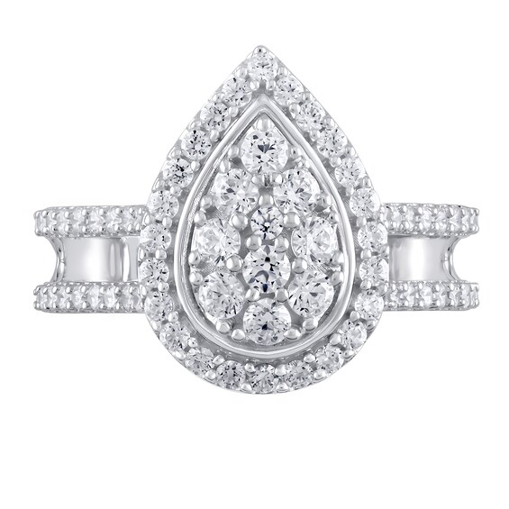 1 CT. T.w. Pear Multi-Diamond Frame Open Shank Engagement Ring in 10K White Gold