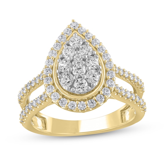 1 CT. T.w. Pear Multi-Diamond Frame Open Shank Ring in 10K Gold