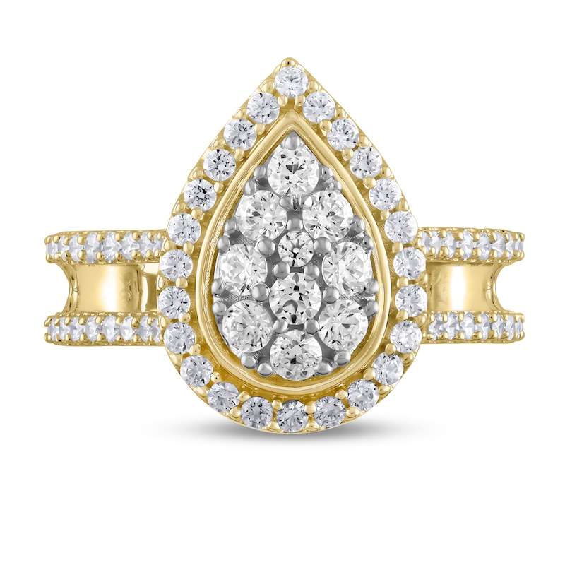 Main Image 2 of 1 CT. T.W. Pear Multi-Diamond Frame Open Shank Ring in 10K Gold