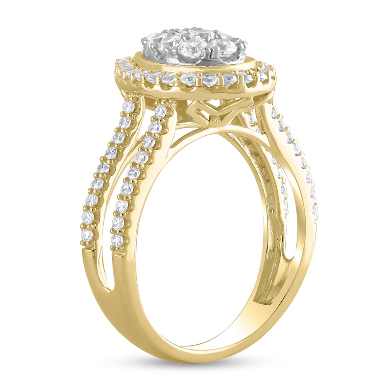 Main Image 3 of 1 CT. T.W. Pear Multi-Diamond Frame Open Shank Ring in 10K Gold