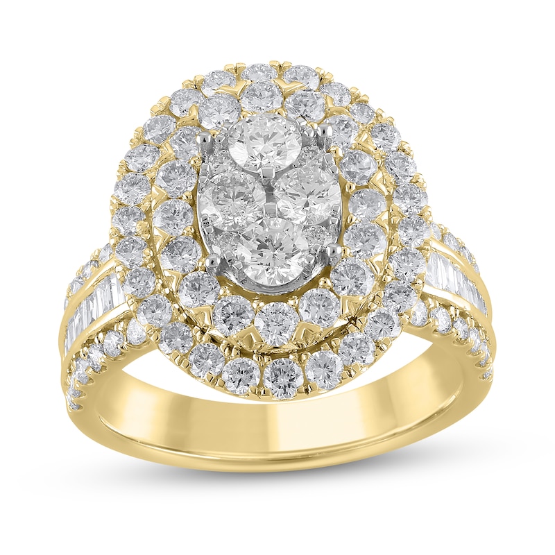 Main Image 1 of 2-1/2 CT. T.W. Oval Multi-Diamond Double Frame Engagement Ring in 10K Gold