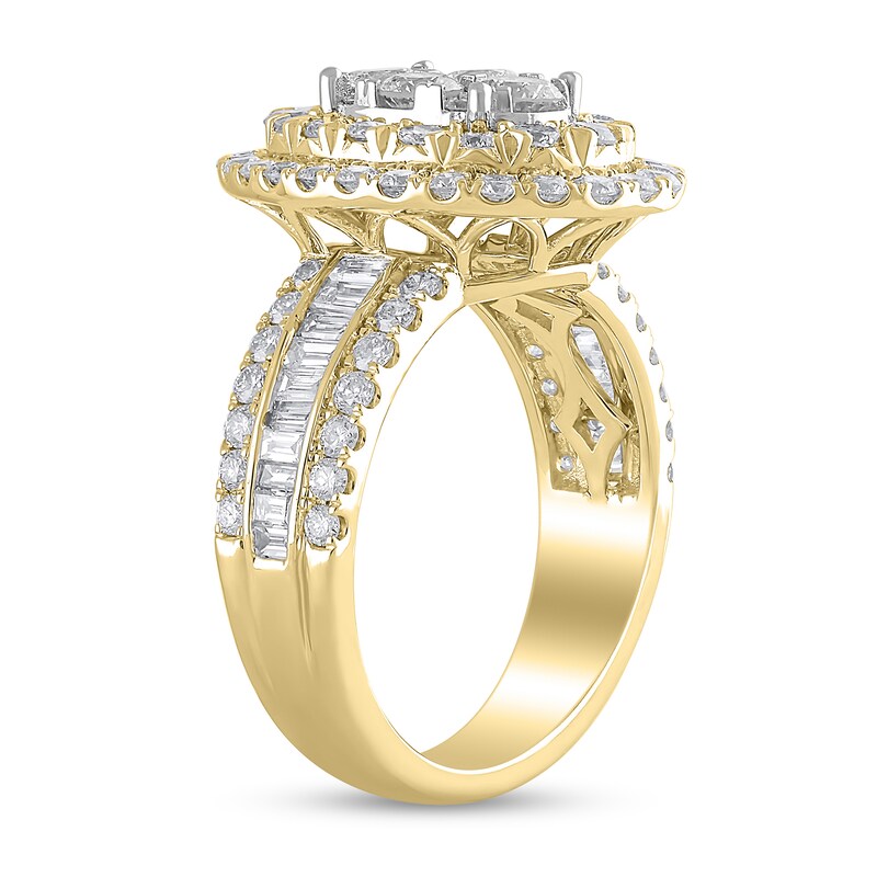 Main Image 3 of 2-1/2 CT. T.W. Oval Multi-Diamond Double Frame Engagement Ring in 10K Gold