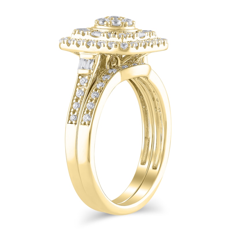 Main Image 3 of 1/2 CT. T.W. Multi-Diamond Cushion Frame Bridal Set in 10K Gold