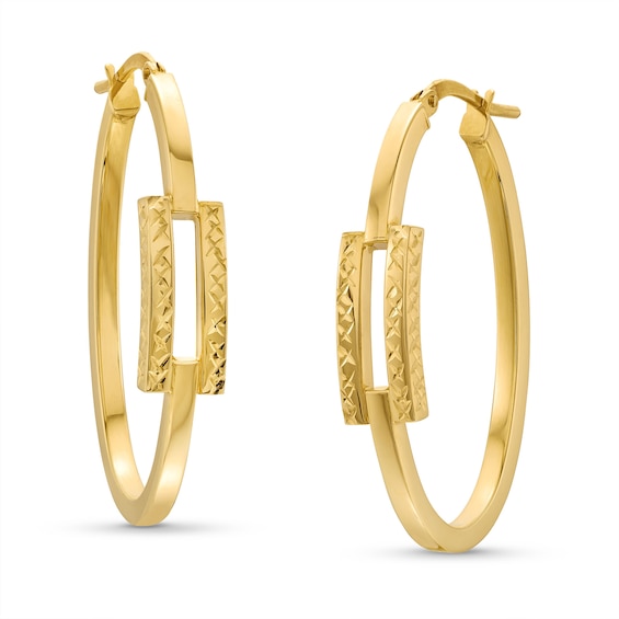 Diamond-Cut Buckle Hoop Earrings in Hollow 10K Gold