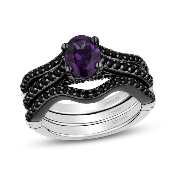 Enchanted Disney Villains Ursula Oval Amethyst and 1 CT. T.w. Black Diamond Bridal Set in 14K White Gold