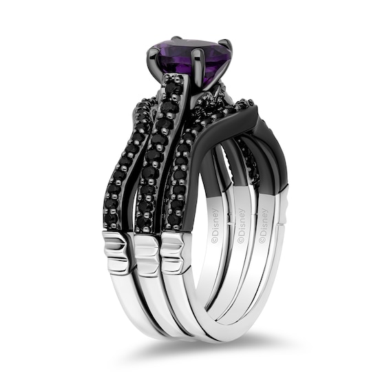 Enchanted Disney Villains Ursula Oval Amethyst and 1 CT. T.w. Black Diamond Bridal Set in 14K White Gold