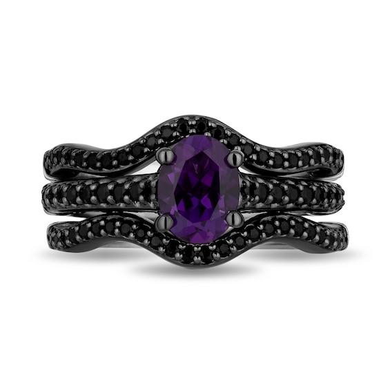 Enchanted Disney Villains Ursula Oval Amethyst and 1 CT. T.w. Black Diamond Bridal Set in 14K White Gold
