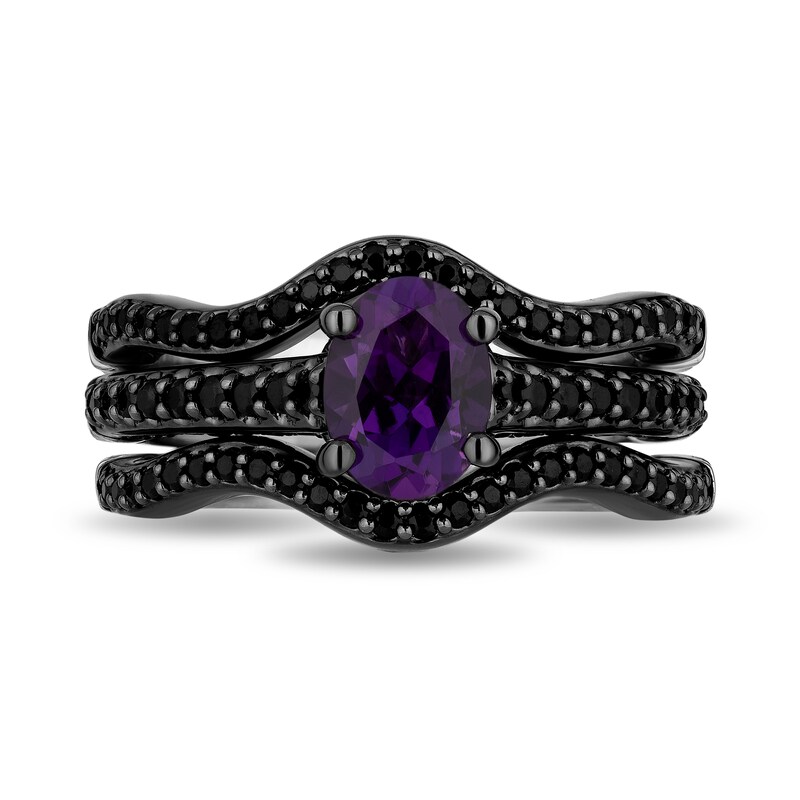 Main Image 3 of Enchanted Disney Villains Ursula Oval Amethyst and 1 CT. T.W. Black Diamond Bridal Set in 14K White Gold