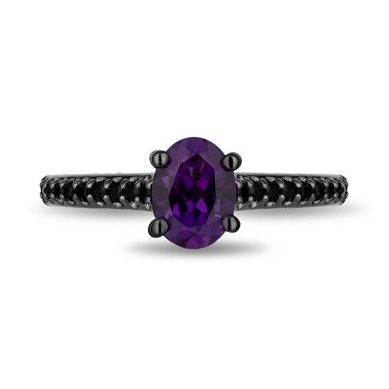 Enchanted Disney Villains Ursula Oval Amethyst and 1 CT. T.w. Black Diamond Bridal Set in 14K White Gold
