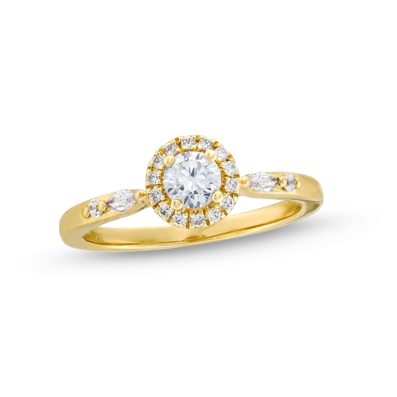 Main Image 1 of Vera Wang Love Collection 1/2 CT. T.W. Diamond Frame Art Deco Engagement Ring in 14K Gold (I/SI2)