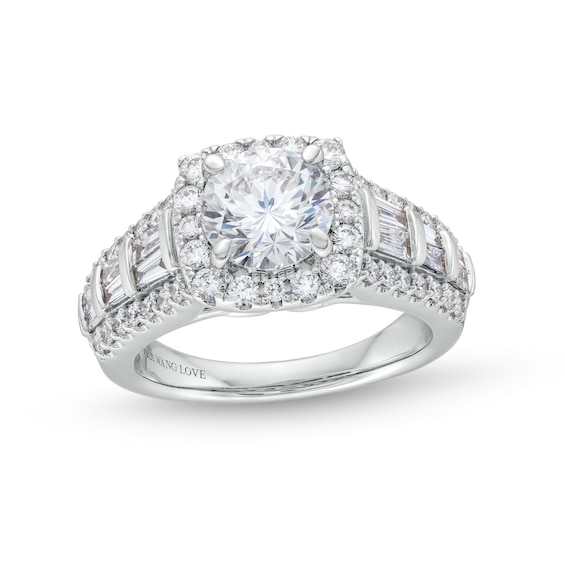 True Lab-Grown Diamonds by Vera Wang Love 2-1/2 CT. T.w. Diamond Cushion Frame Engagement Ring in 14K White Gold