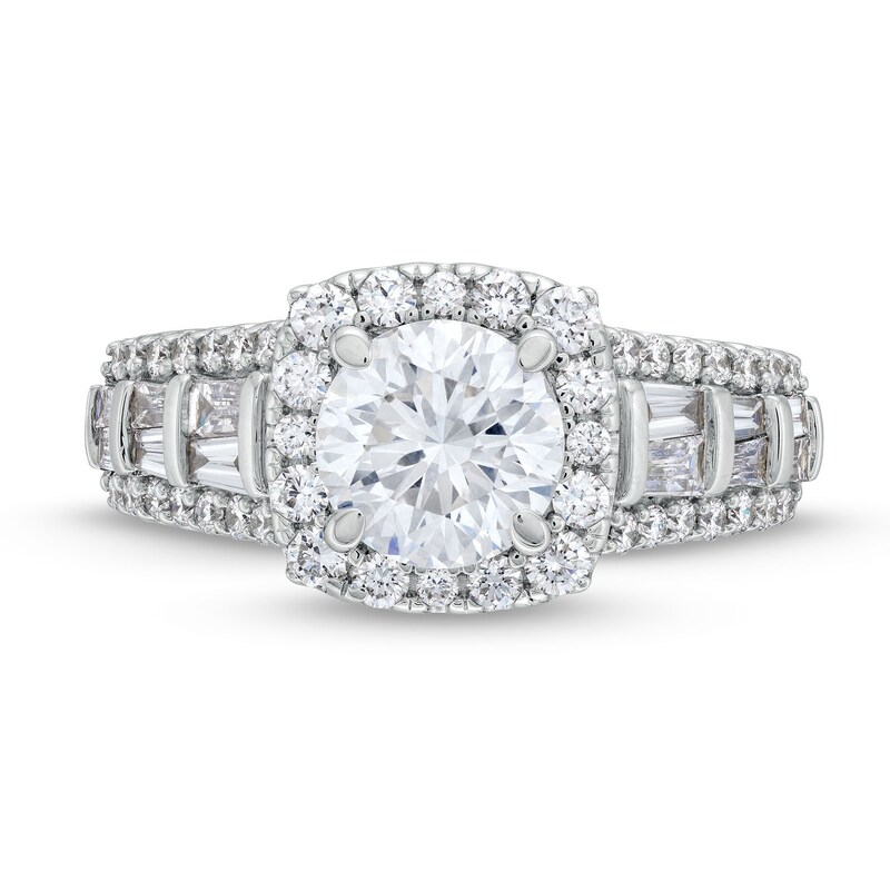 Main Image 4 of TRUE Lab-Grown Diamonds by Vera Wang Love 2-1/2 CT. T.W. Diamond Cushion Frame Engagement Ring in 14K White Gold