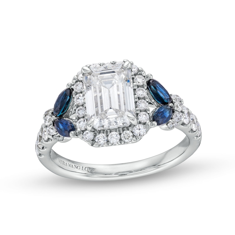 Main Image 1 of TRUE Lab-Grown Diamonds by Vera Wang Love 2 CT. T.W. Diamond and Sapphire Floral Engagement Ring in 14K White Gold