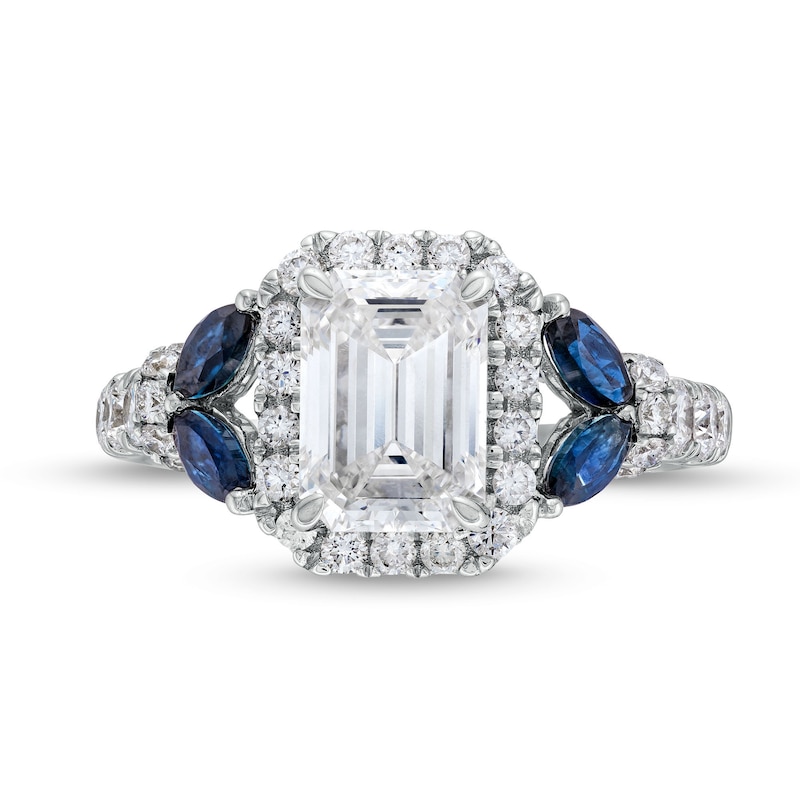 Main Image 4 of TRUE Lab-Grown Diamonds by Vera Wang Love 2 CT. T.W. Diamond and Sapphire Floral Engagement Ring in 14K White Gold