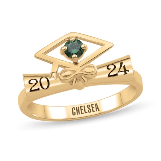 Gemstone and Engravable Cap with Diploma 2024 Class Ring (1 Stone and Line)