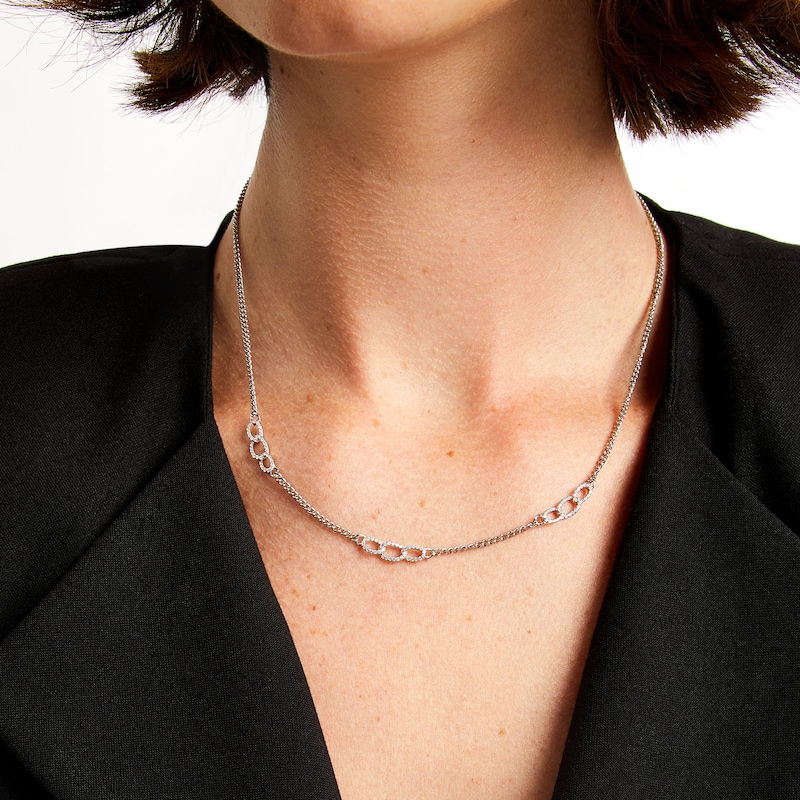 Main Image 2 of 1/3 CT. T.W. Diamond Oval Interlocking Links Necklace in Sterling Silver