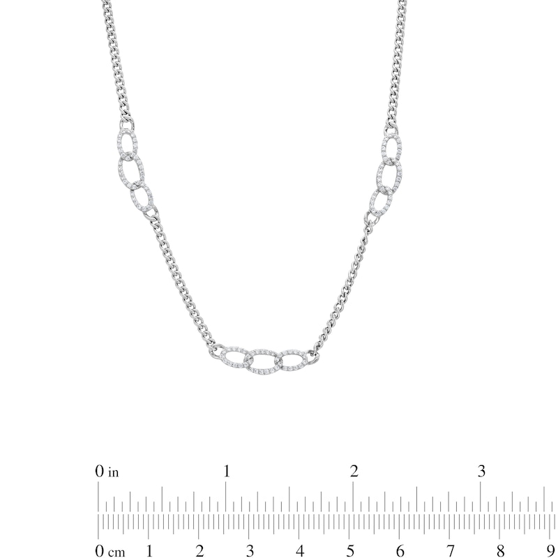 Main Image 4 of 1/3 CT. T.W. Diamond Oval Interlocking Links Necklace in Sterling Silver