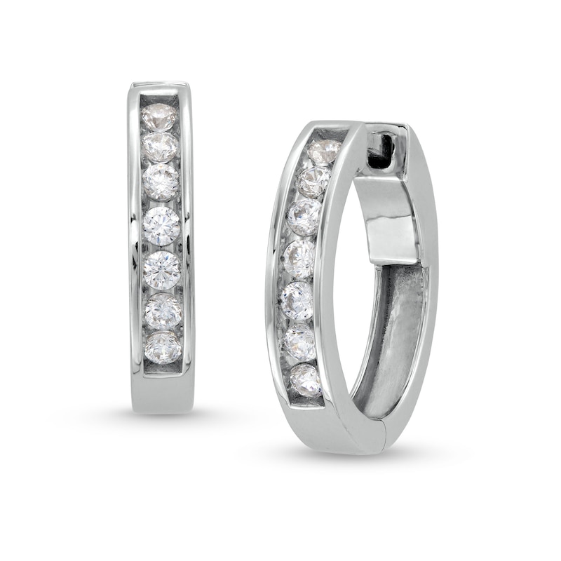 Main Image 1 of 1/2 CT. T.W. Diamond Channel-Set Huggie Hoop Earrings in 10K White Gold