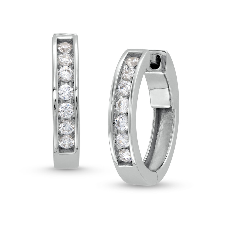 1/2 CT. T.W. Diamond Channel-Set Huggie Hoop Earrings in 10K White Gold