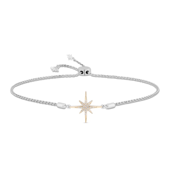Enchanted Disney Wish 1/8 CT. T.w. Diamond North Star Bolo Bracelet in Sterling Silver and 10K Gold - 9.75"