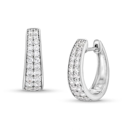 1/2 CT. T.W. Diamond Graduating Double Row Huggie Hoop Earrings in 10K White Gold